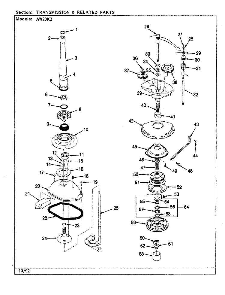 TRANSMISSION (REV. J - N) Diagram and Parts List for AW20K2A  Admiral Washer