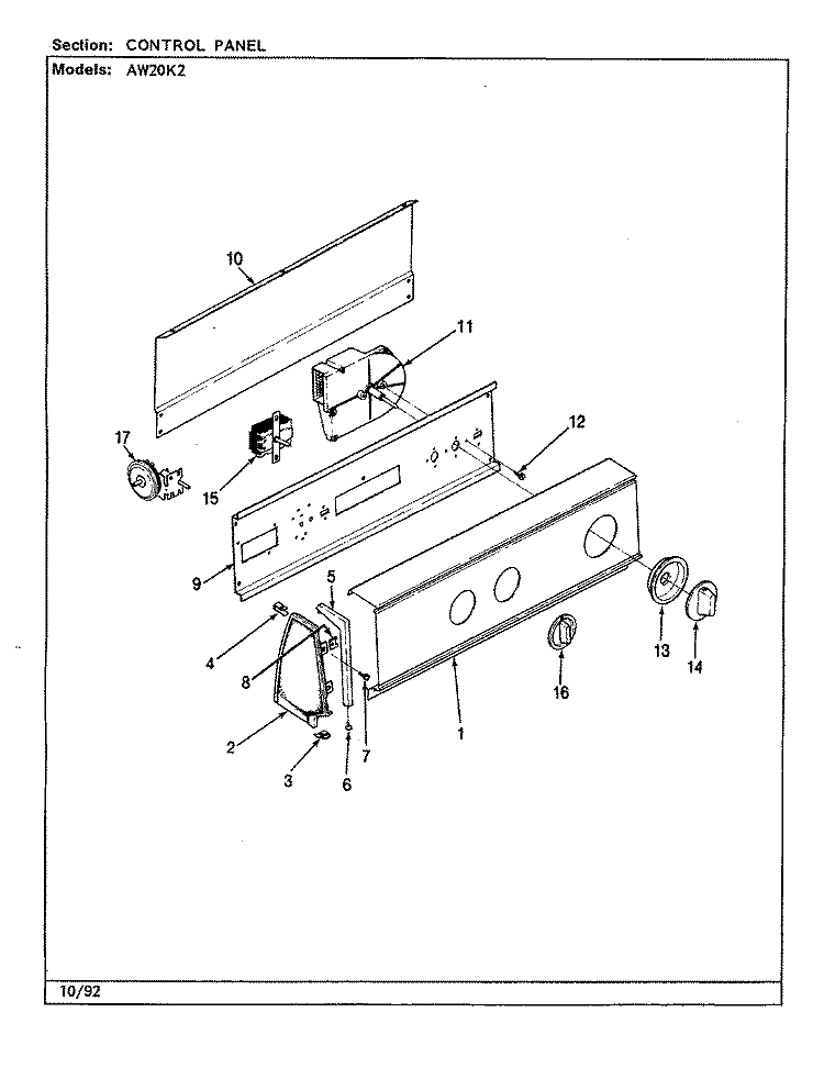 CONTROL PANEL (REV. J - N) Diagram and Parts List for AW20K2A  Admiral Washer