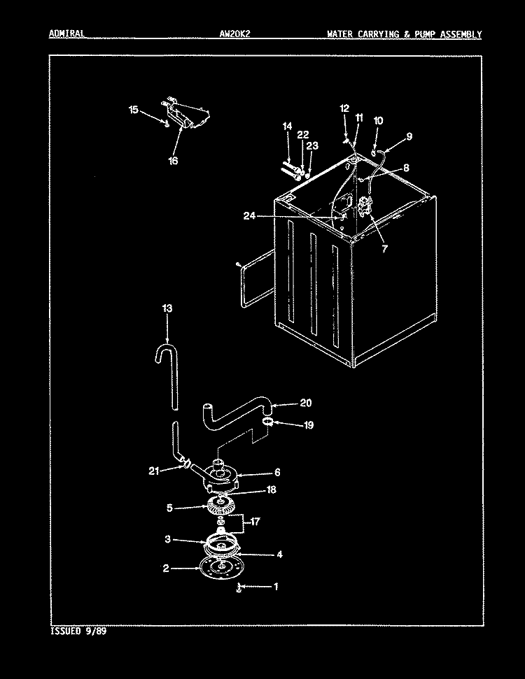 WATER CARRYING & PUMP ASSY. (REV. E - H) Diagram and Parts List for AW20K2A  Admiral Washer
