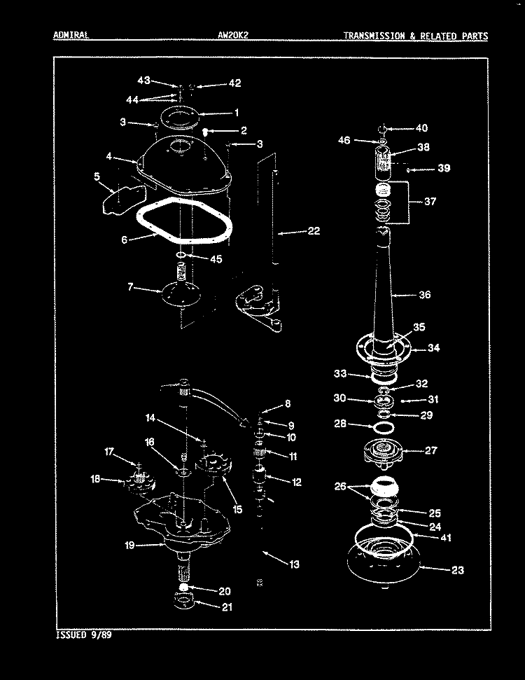TRANSMISSION (REV. E - H) Diagram and Parts List for AW20K2A  Admiral Washer