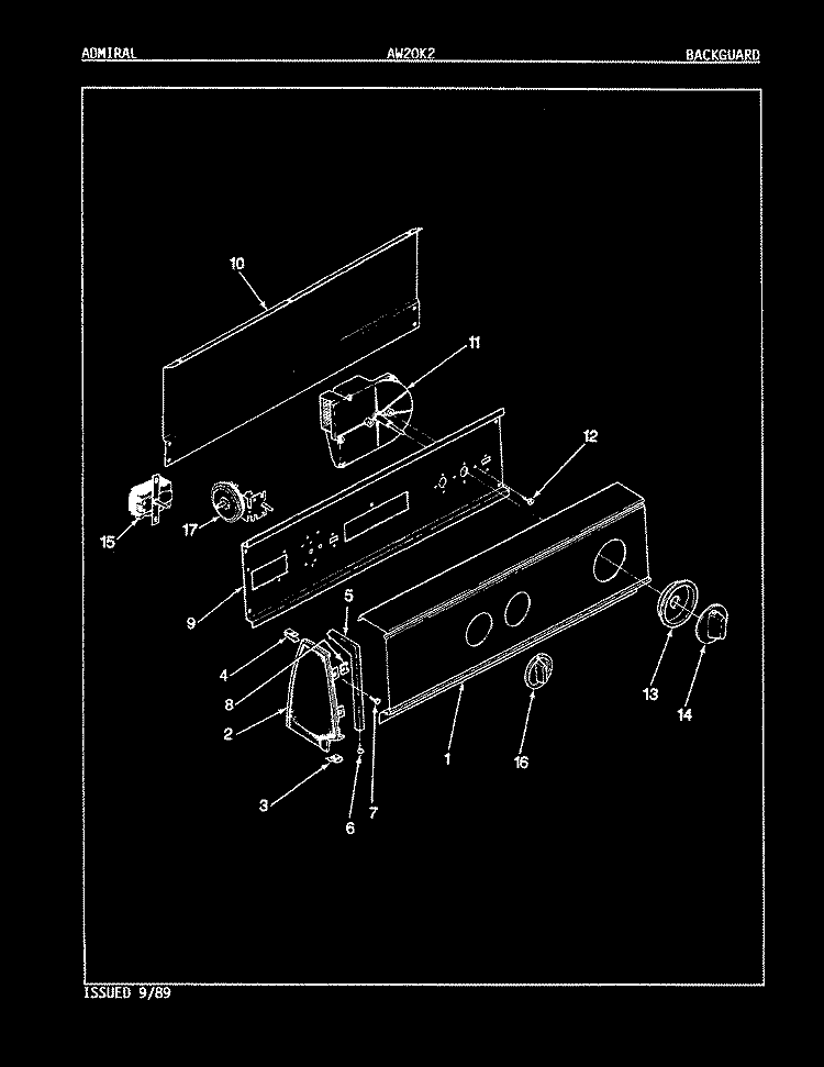 CONTROL PANEL (REV. E - H) Diagram and Parts List for AW20K2A  Admiral Washer
