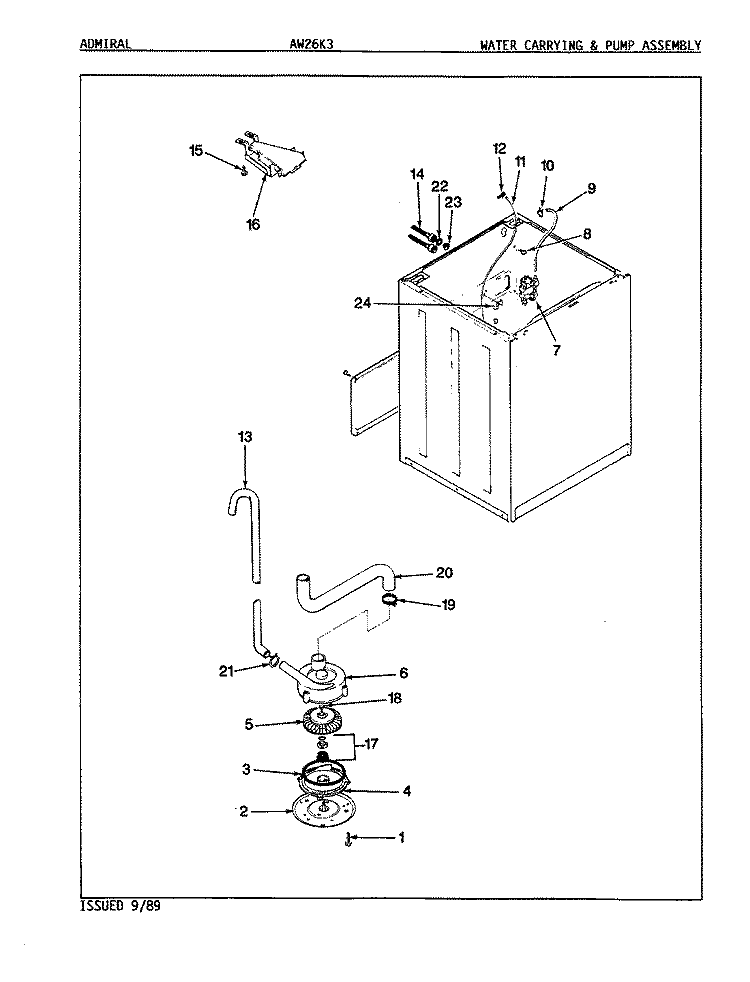 WATER CARRYING & PUMP ASSY. (REV. A - D) Diagram and Parts List for AW26K3A  Admiral Washer