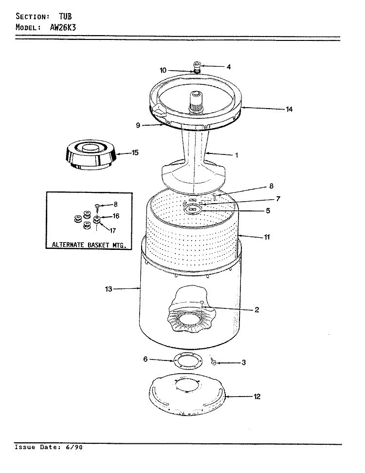 TUB (REV. E - H) Diagram and Parts List for AW26K3A  Admiral Washer