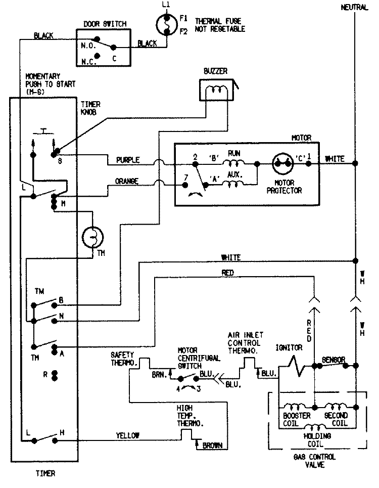 WIRING INFORMATION (BAx) Diagram and Parts List for LDGA100BAM  Admiral Dryer