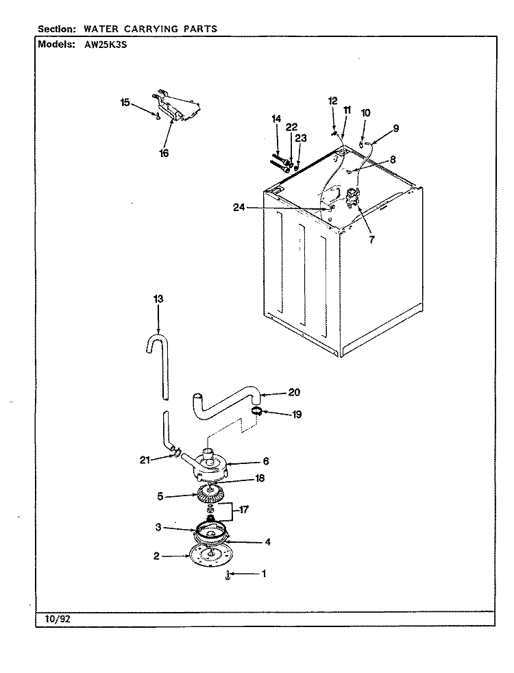 WATER CARRYING (REV. A - E) Diagram and Parts List for AW25K3HS  Admiral Washer