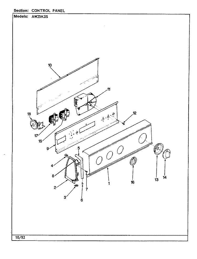 CONTROL PANEL (REV. A - E) Diagram and Parts List for AW25K3HS  Admiral Washer