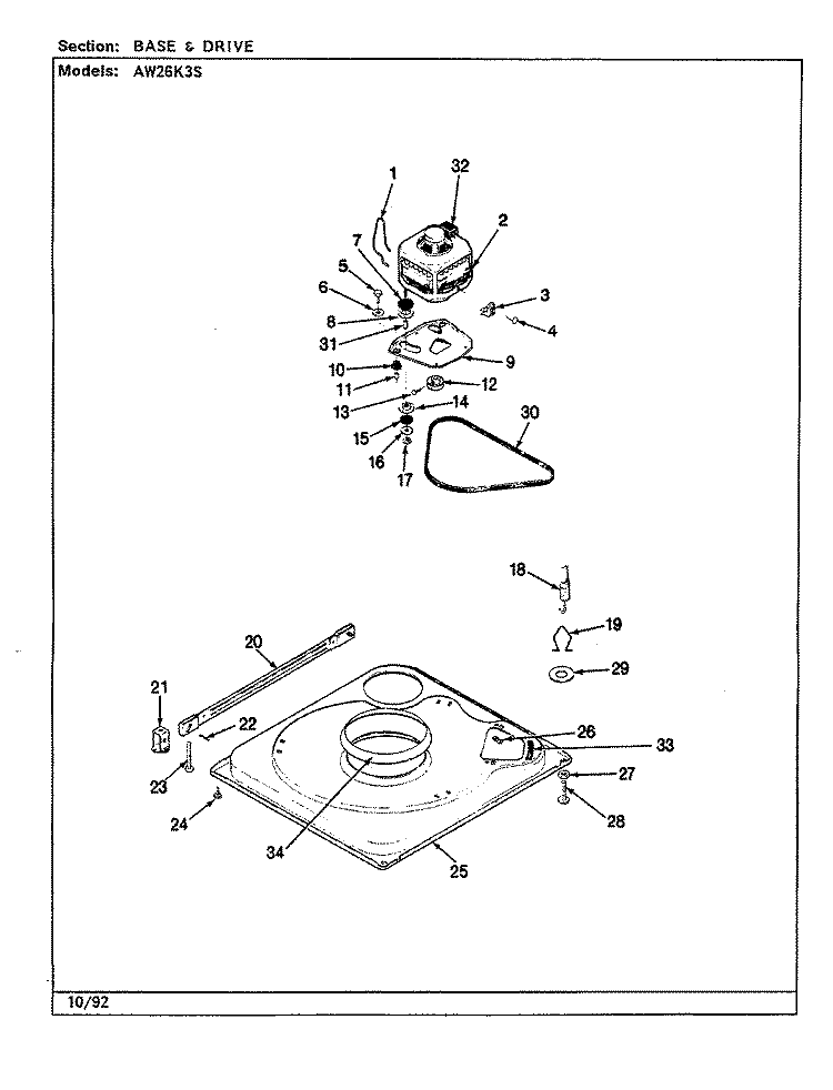 BASE & DRIVE (REV. A - E) Diagram and Parts List for AW26K3HS  Admiral Washer