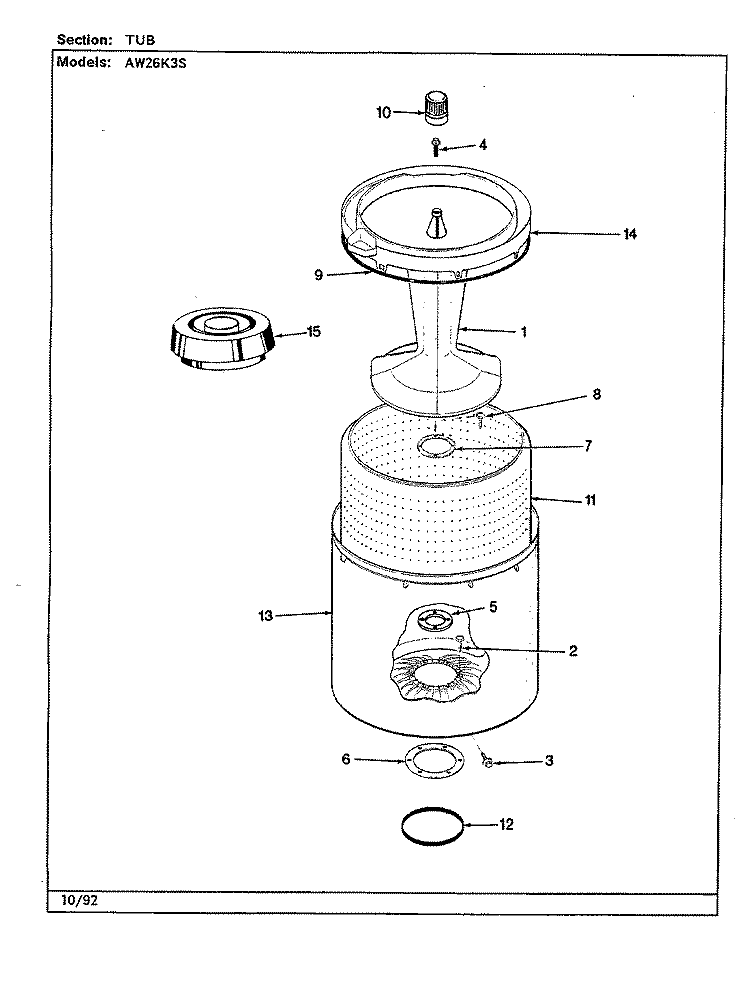 TUB (REV. A - E) Diagram and Parts List for AW26K3HS  Admiral Washer
