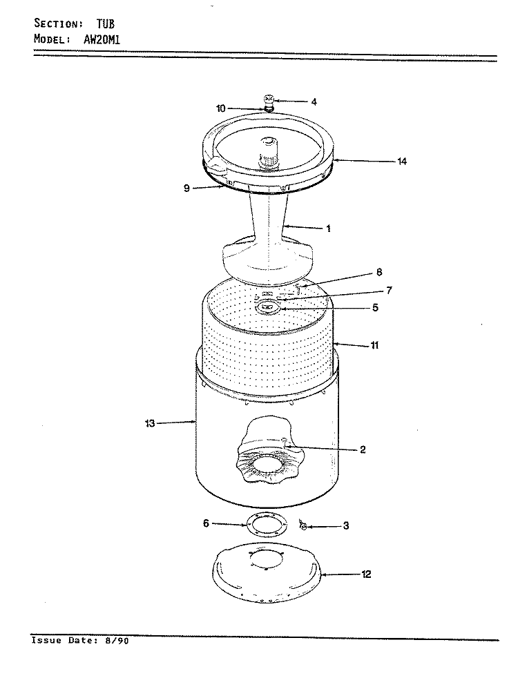 TUB (REV. E - F) Diagram and Parts List for AW20M1A  Admiral Washer