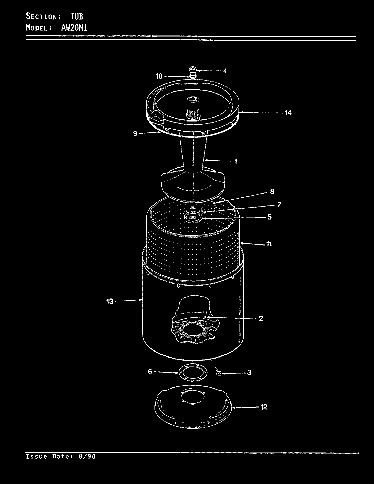TUB (ORIG / REV. A - D) Diagram and Parts List for AW20M1A  Admiral Washer