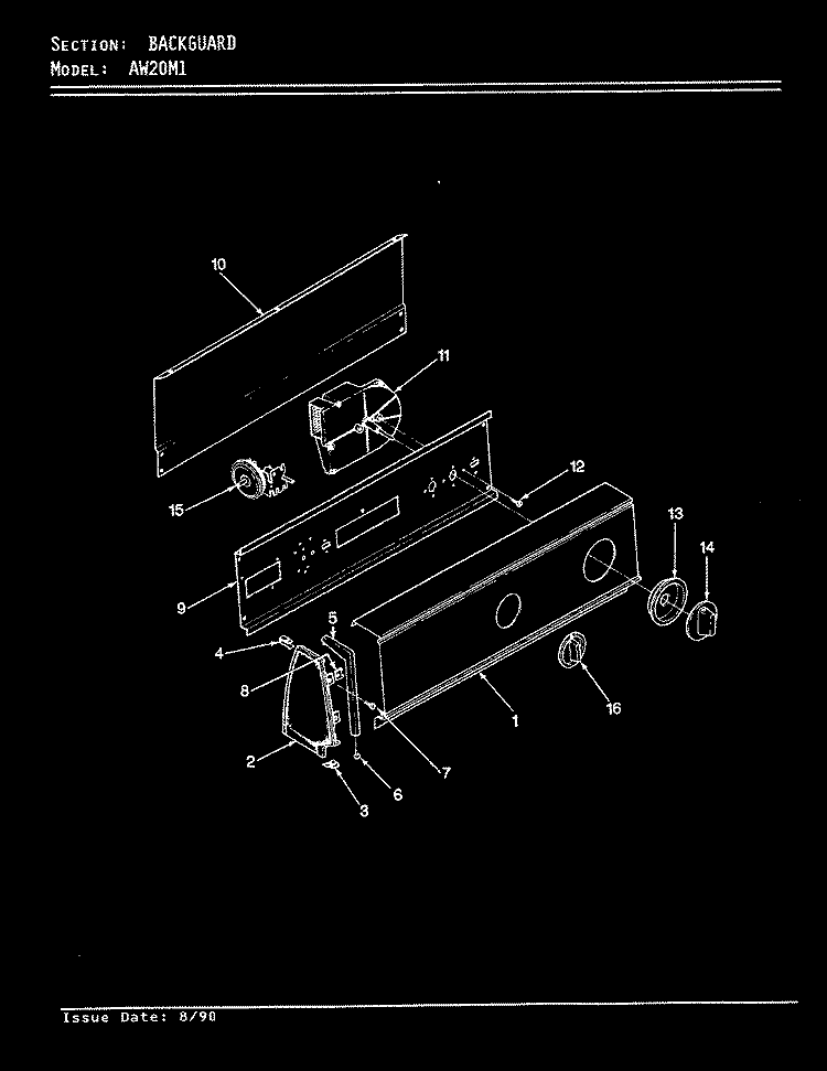 CONTROL PANEL (ORIG / REV. A - D) Diagram and Parts List for AW20M1A  Admiral Washer
