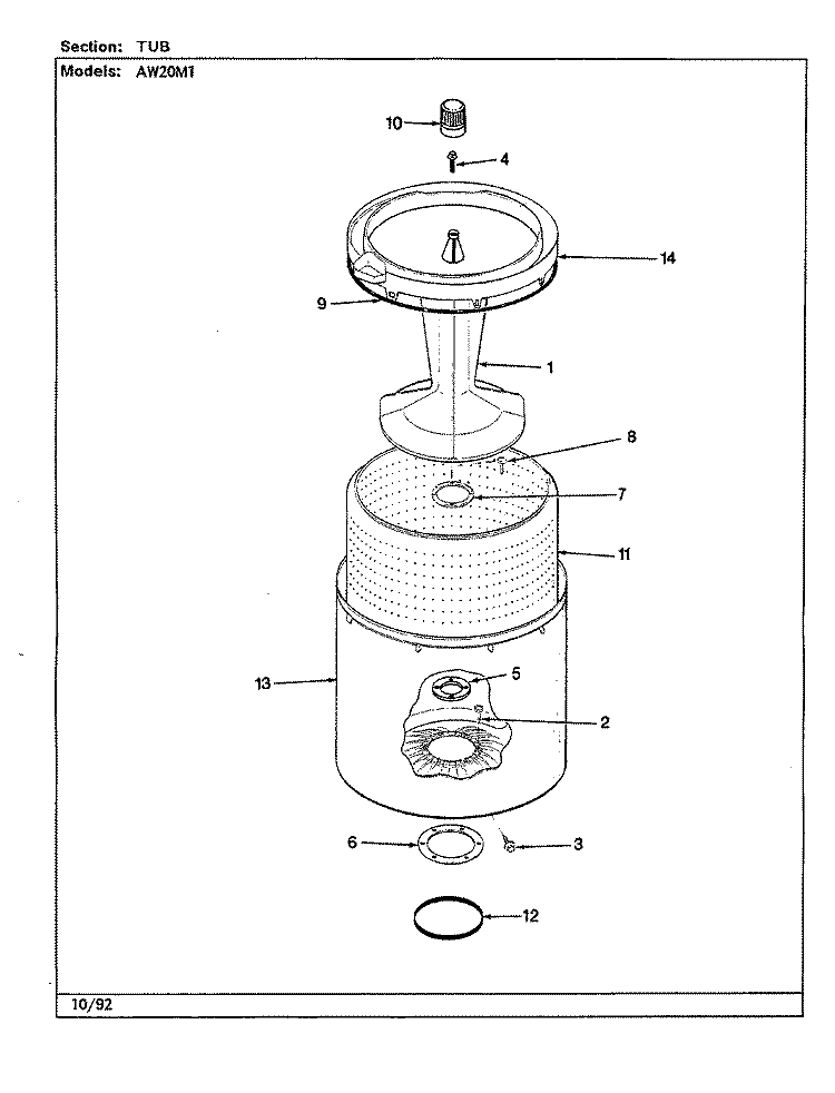 TUB (REV. G - L) Diagram and Parts List for AW20M1A  Admiral Washer