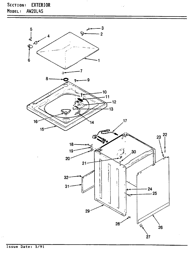 EXTERIOR (ORIG) Diagram and Parts List for AW20L4WS  Admiral Washer