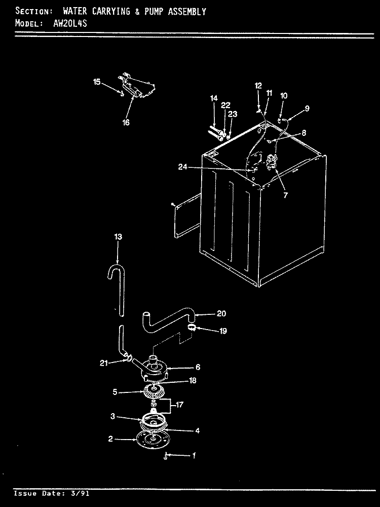 WATER CARRYING & PUMP ASSY. (ORIG) Diagram and Parts List for AW20L4WS  Admiral Washer