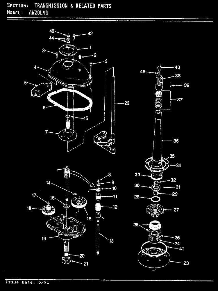 TRANSMISSION & RELATED PARTS (ORIG) Diagram and Parts List for AW20L4WS  Admiral Washer
