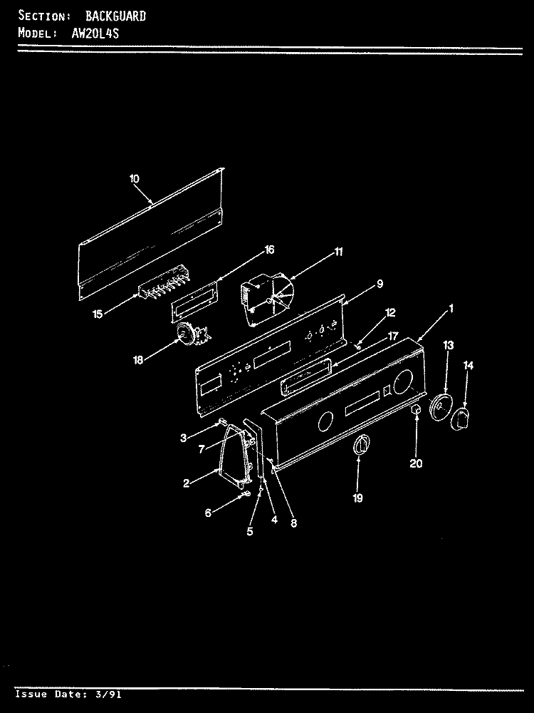 CONTROL PANEL (ORIG) Diagram and Parts List for AW20L4WS  Admiral Washer