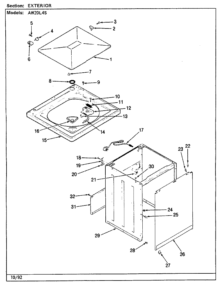 EXTERIOR (REV. A - E) Diagram and Parts List for AW20L4WS  Admiral Washer