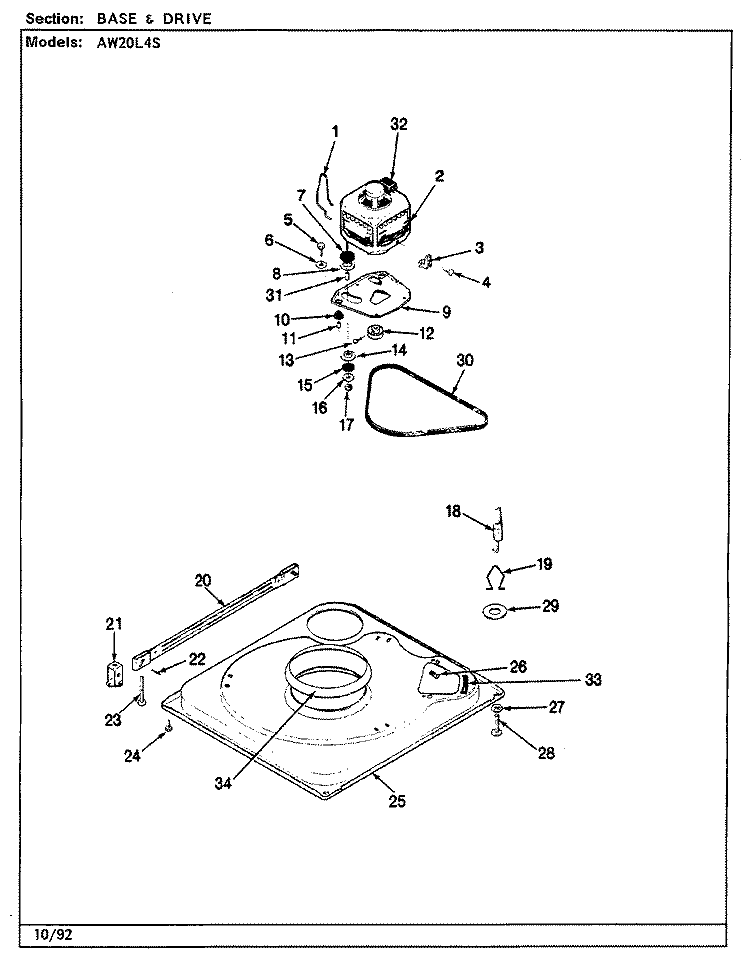BASE & DRIVE (REV. A - E) Diagram and Parts List for AW20L4WS  Admiral Washer