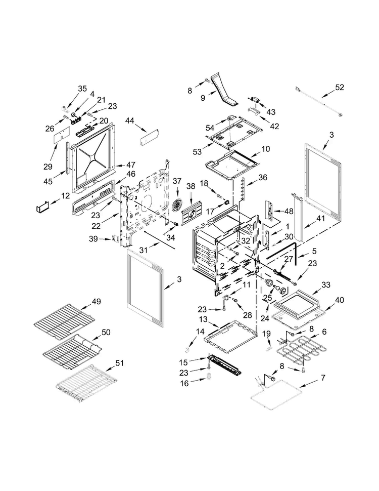 Chassis Parts Diagram and Parts List for JDS1750EP0  Jenn-Air Range