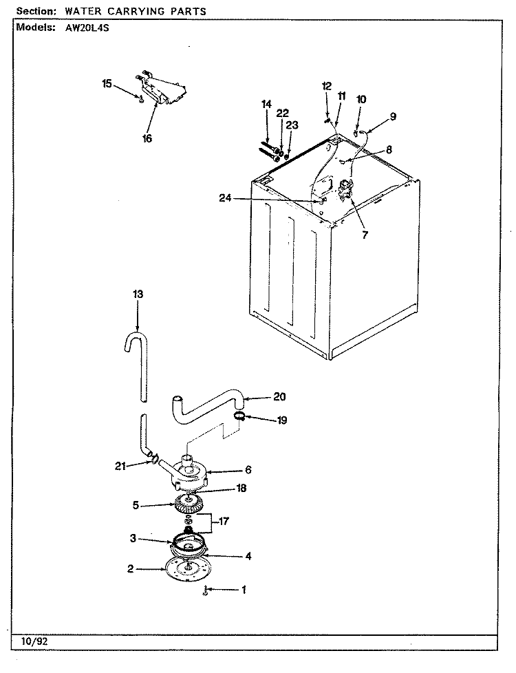 WATER CARRYING (REV. A - E) Diagram and Parts List for AW20L4WS  Admiral Washer