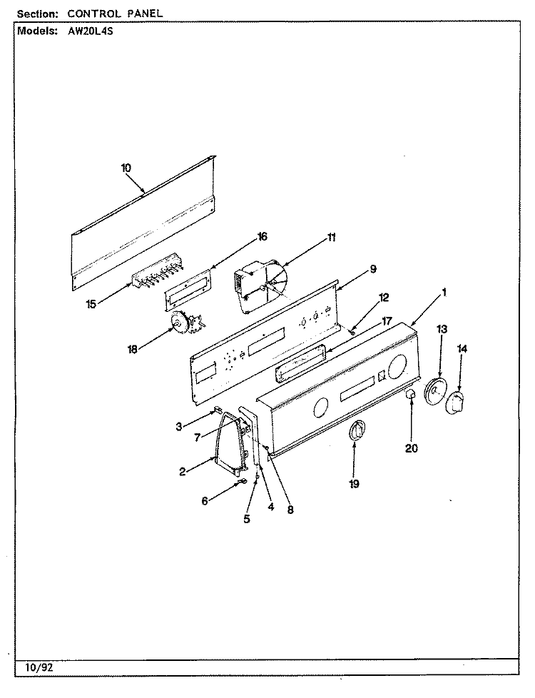 CONTROL PANEL (REV. A - E) Diagram and Parts List for AW20L4WS  Admiral Washer
