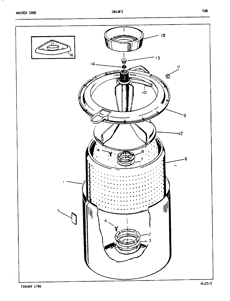 TUB (REV. A - D) Diagram and Parts List for GW18F2A  Maytag Washer