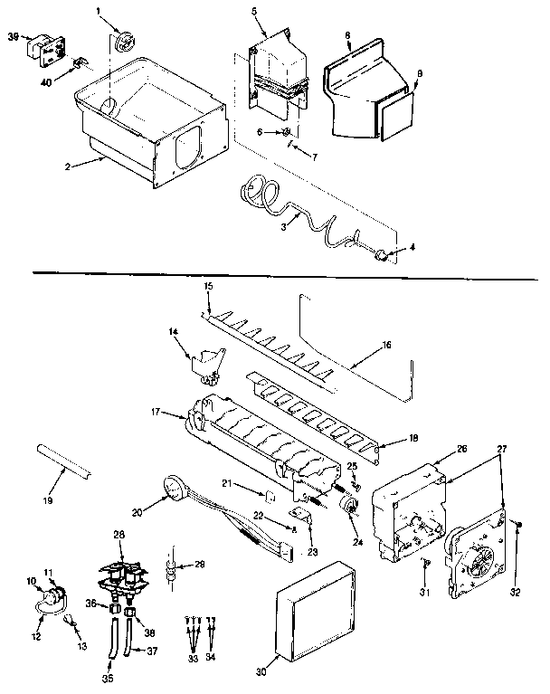 Ice Maker & Bin Diagram and Parts List for JRSD226B MBQ32A Jenn-Air Refrigerator