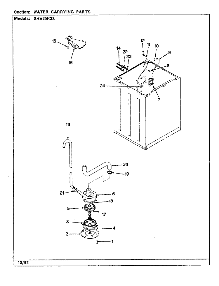 WATER CARRYING Diagram and Parts List for SAW25K3S  Maytag Washer