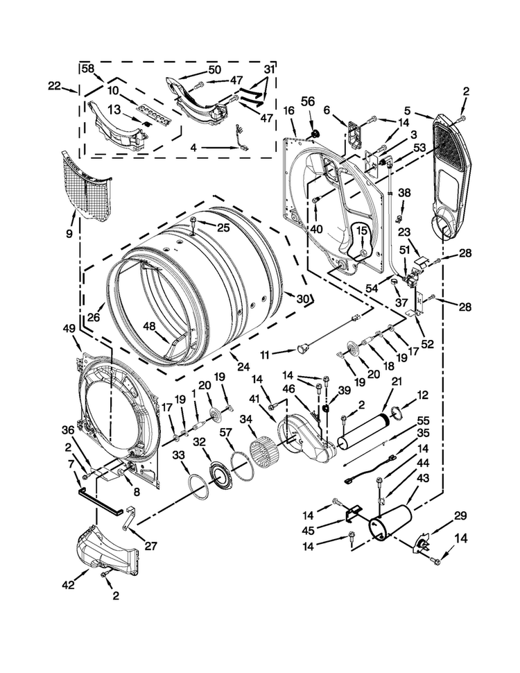 Bulkhead Parts Diagram and Parts List for MGD9000YW1  Maytag Dryer