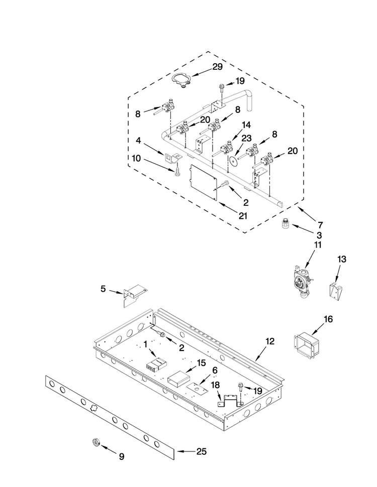 Burner Box, Gas Valves, And Switches Diagram and Parts List for JGRP536WP00  Jenn-Air Range
