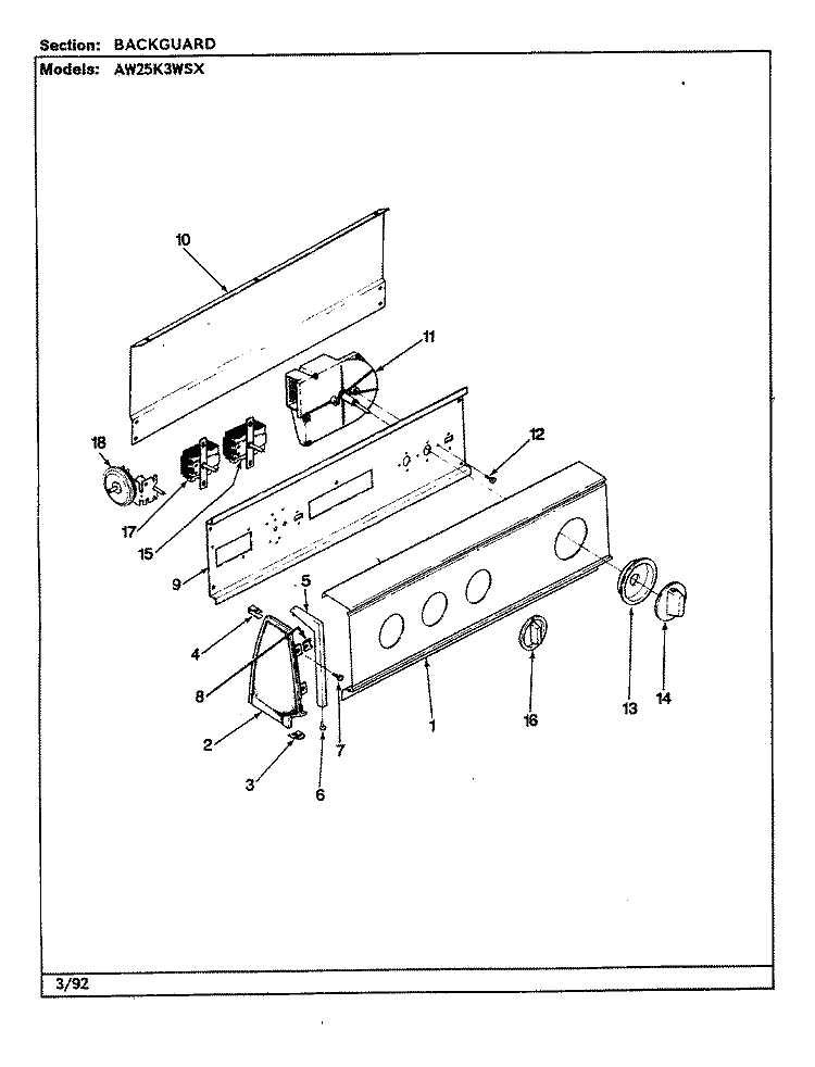 CONTROL PANEL Diagram and Parts List for AW25K3WSX  Admiral Washer