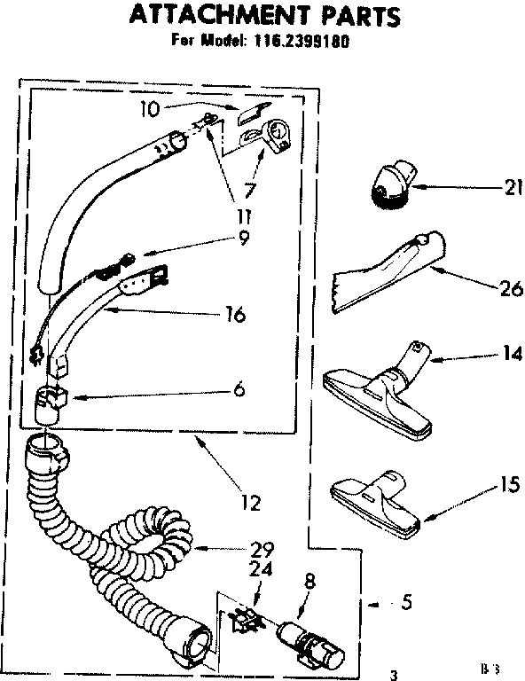Attachment Parts Diagram and Parts List for 1162399180  Kenmore Canister Vacuum