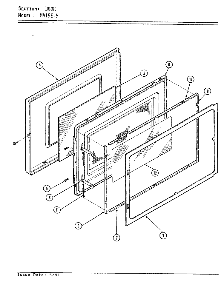 DOOR Diagram and Parts List for MA15E-5  Admiral Microwave
