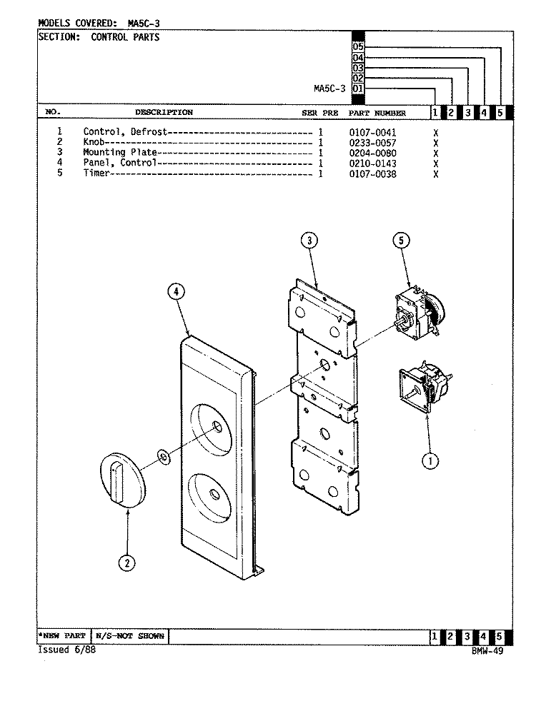 CONTROL SYSTEM Diagram and Parts List for MA5C-6  Admiral Microwave