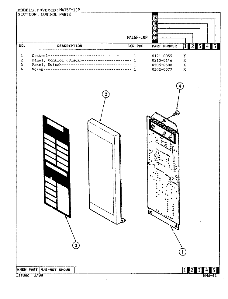 CONTROL SYSTEM Diagram and Parts List for MA15F-10P  Admiral Microwave