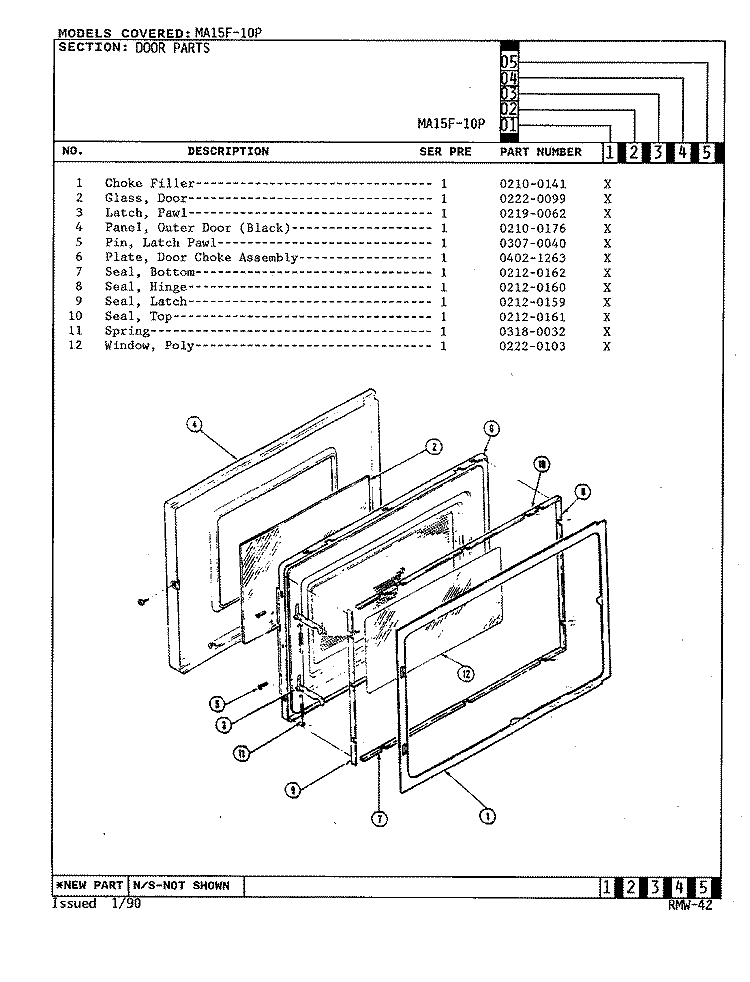 DOOR Diagram and Parts List for MA15F-10P  Admiral Microwave