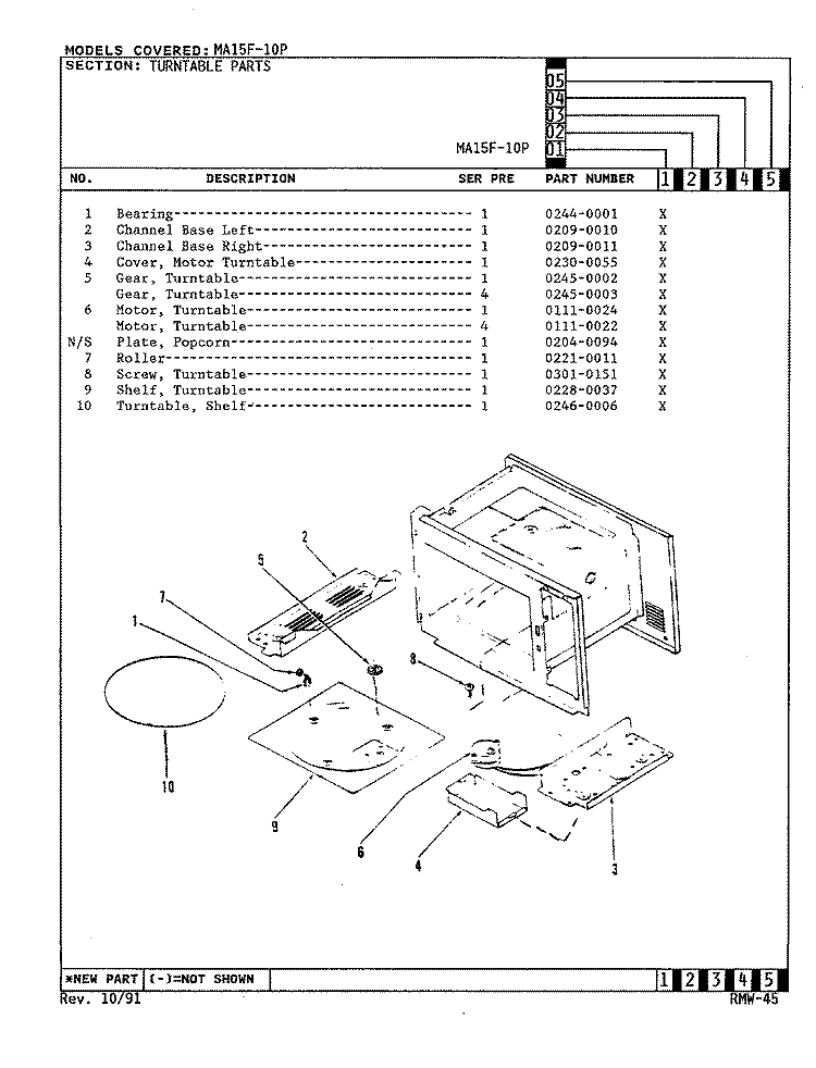 TURNTABLE Diagram and Parts List for MA15F-10P  Admiral Microwave