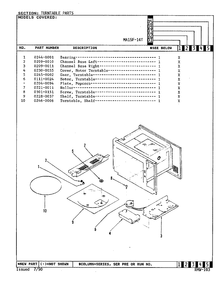 TURNTABLE Diagram and Parts List for MA15F-14T  Admiral Microwave