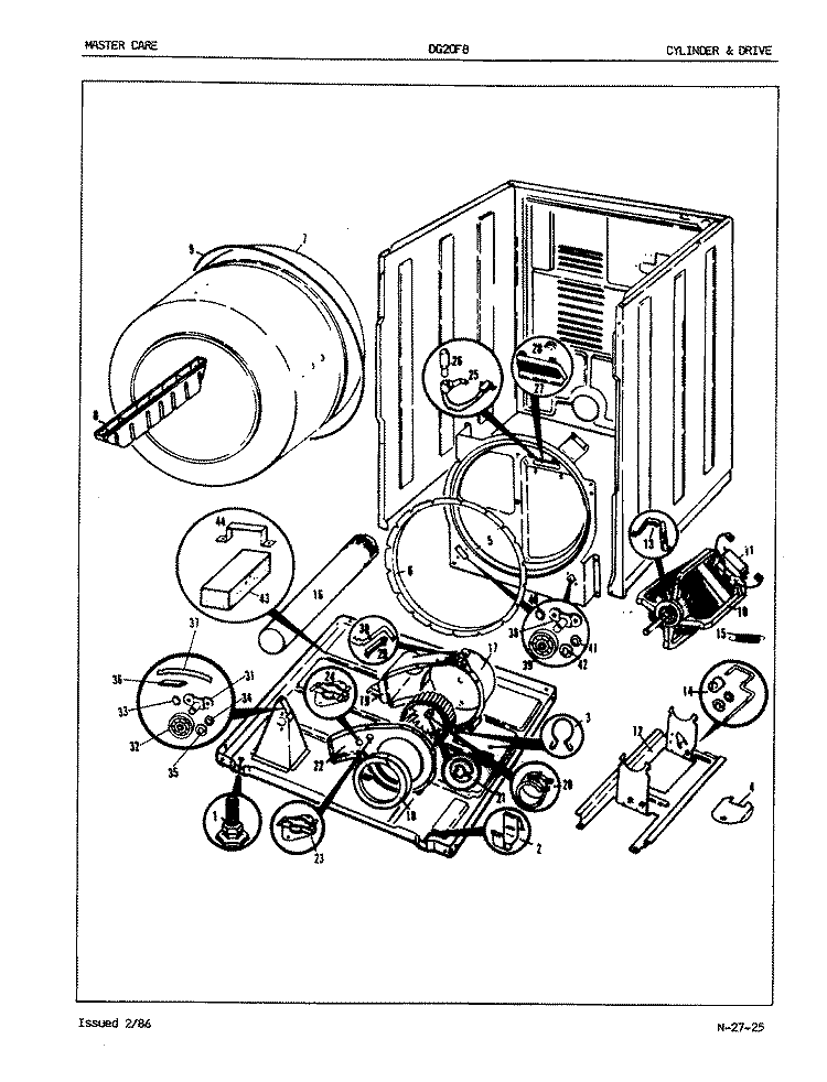 CYLINDER & DRIVE (REV. A - H) Diagram and Parts List for DG20F8WW  Admiral Dryer