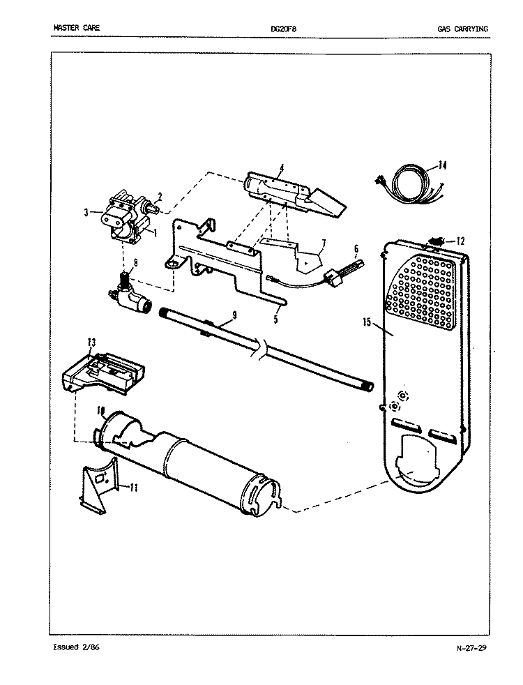 GAS CARRYING (REV. A - H) Diagram and Parts List for DG20F8WW  Admiral Dryer