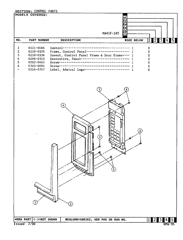 CONTROL SYSTEM Diagram and Parts List for MA41F-14T  Admiral Microwave