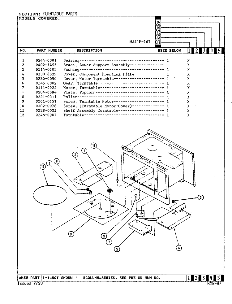 TURNTABLE Diagram and Parts List for MA41F-14T  Admiral Microwave
