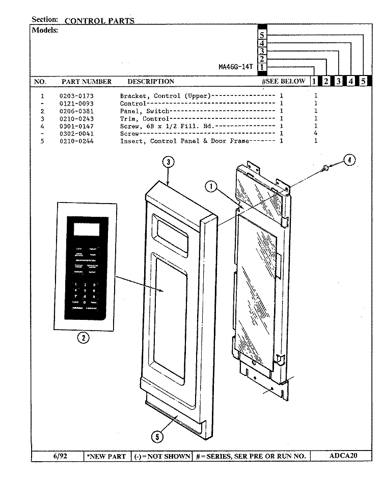 CONTROL SYSTEM Diagram and Parts List for MA46G-14T  Admiral Microwave