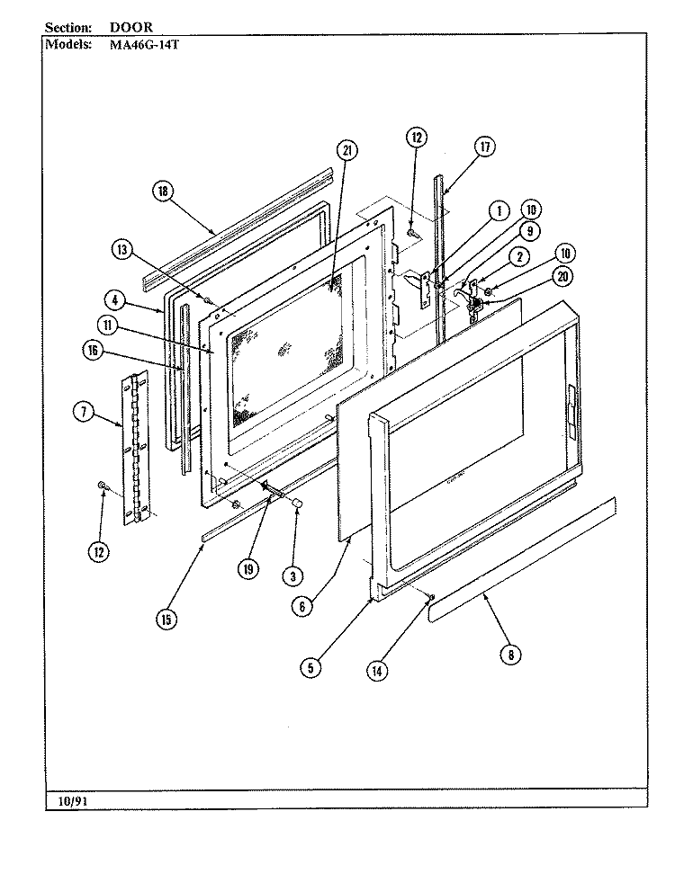 DOOR Diagram and Parts List for MA46G-14T  Admiral Microwave