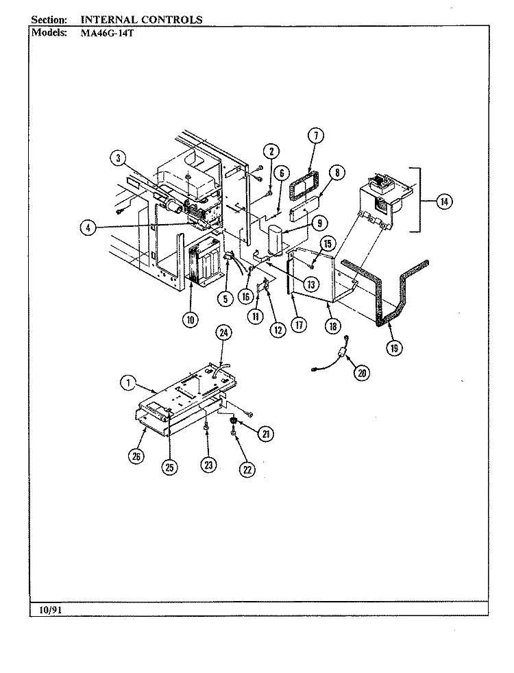 INTERNAL CONTROLS Diagram and Parts List for MA46G-14T  Admiral Microwave