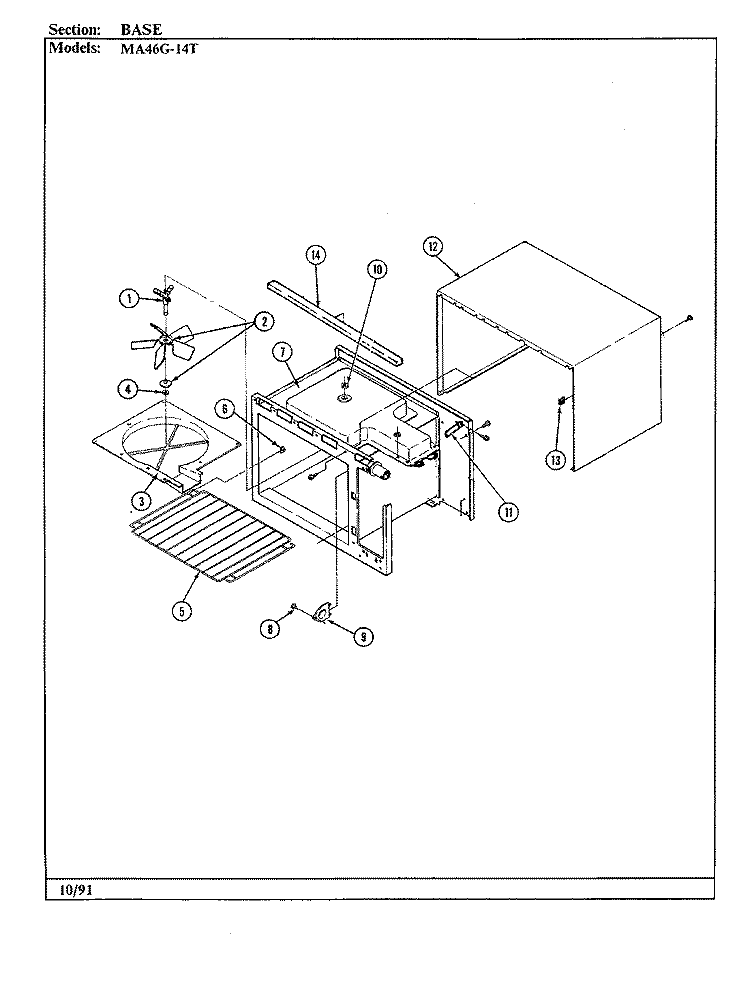 BASE Diagram and Parts List for MA46G-14T  Admiral Microwave