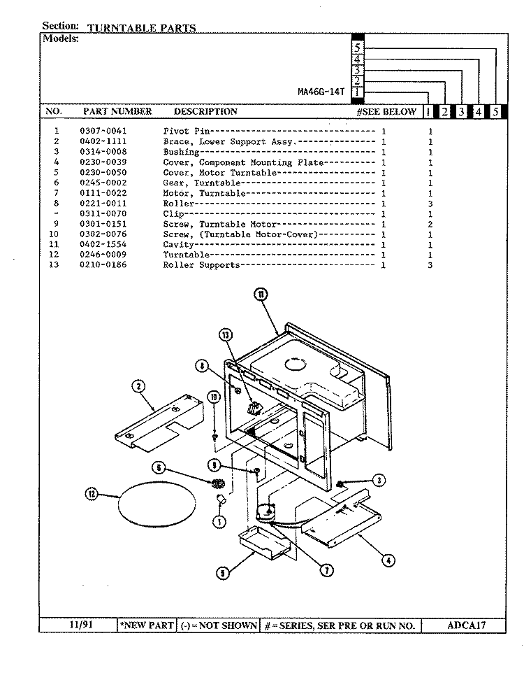 TURNTABLE Diagram and Parts List for MA46G-14T  Admiral Microwave