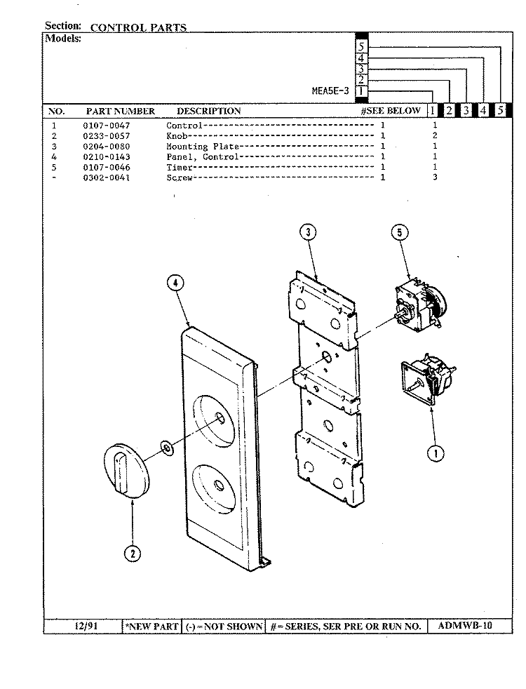 CONTROL PARTS Diagram and Parts List for MEA5E-3  Maytag Microwave