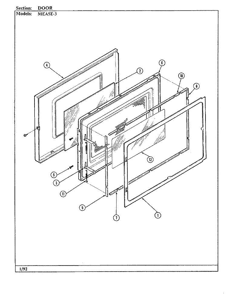 DOOR Diagram and Parts List for MEA5E-3  Maytag Microwave