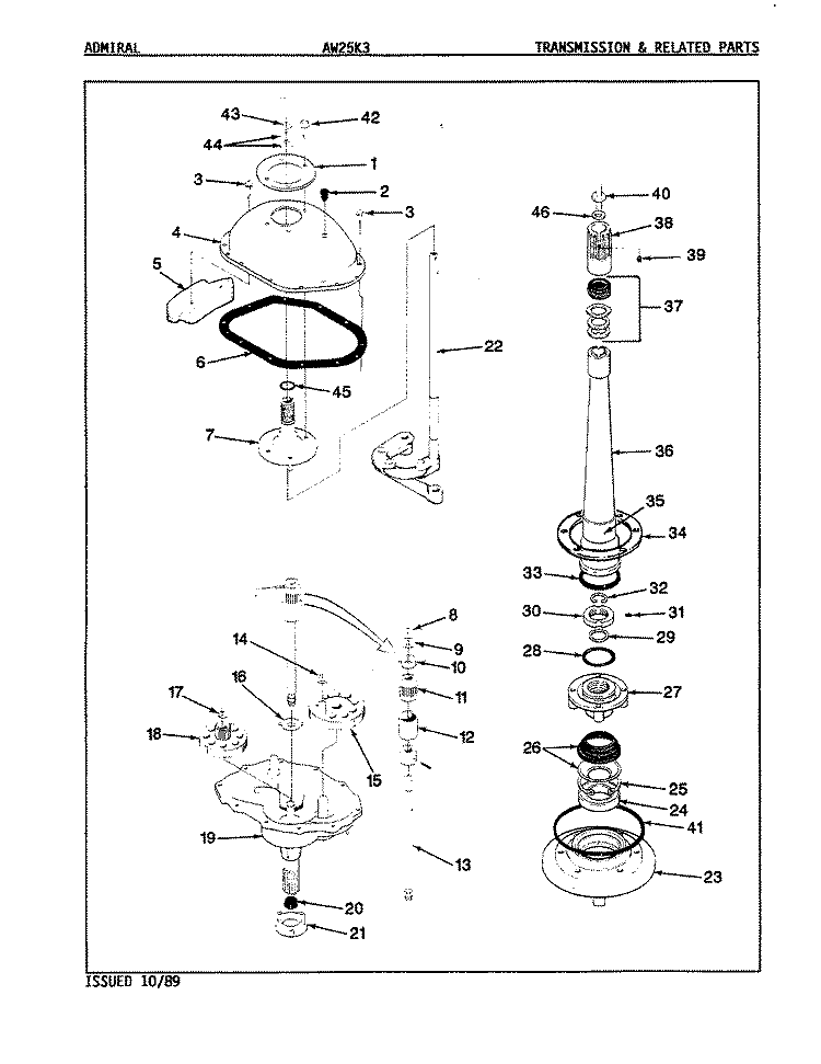TRANSMISSION (REV. A - D) Diagram and Parts List for AW25K3A  Admiral Washer